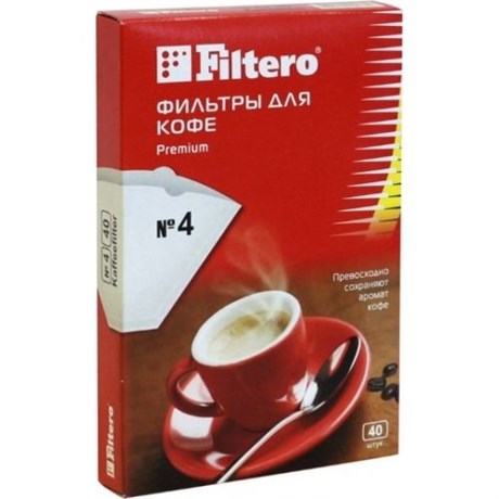 фото: Фильтр Filtero фильтры для кофе No.4/40 одноразовые фильтры для кофе для кофеварок с колбой на 8-12 чашек, в упаковке-40 шт.