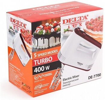 фото: Миксер Delta LUX DE-7700 белый с бордовым