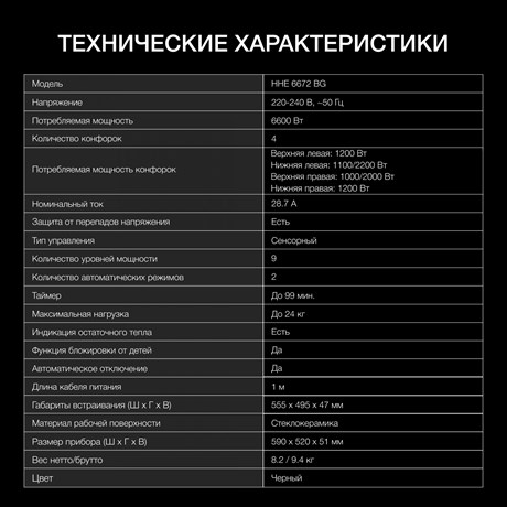 фото: Варочная панель Hyundai HHE 6672 BG