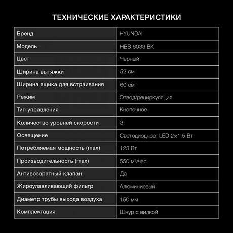 фото: Кухонная вытяжка Hyundai HBB 6033 BK
