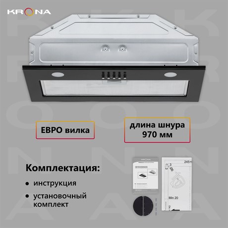 фото: Кухонная вытяжка Krona LUISA 600 GLASS black PB