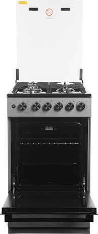фото: Газовая плита Midea MFO-M4G20T0E(SL) серебристый/черный (стеклянная крышка) реш.чугун