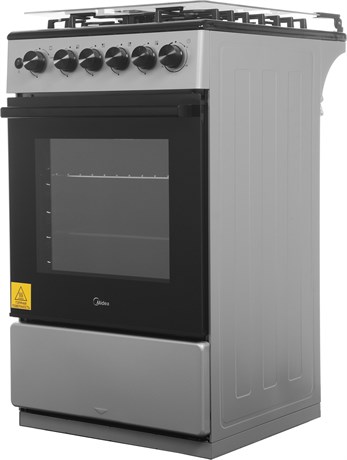 фото: Газовая плита Midea MFO-M4G20T0E(SL) серебристый/черный (стеклянная крышка) реш.чугун